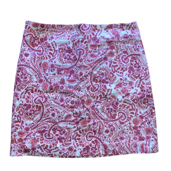 Loft Pink & Orange Paisley Floral Pencil Skirt Size 4 - Picture 1 of 5